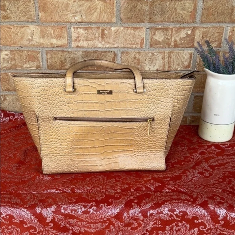 Kate Spade Beige Crocodile Embossed Bag